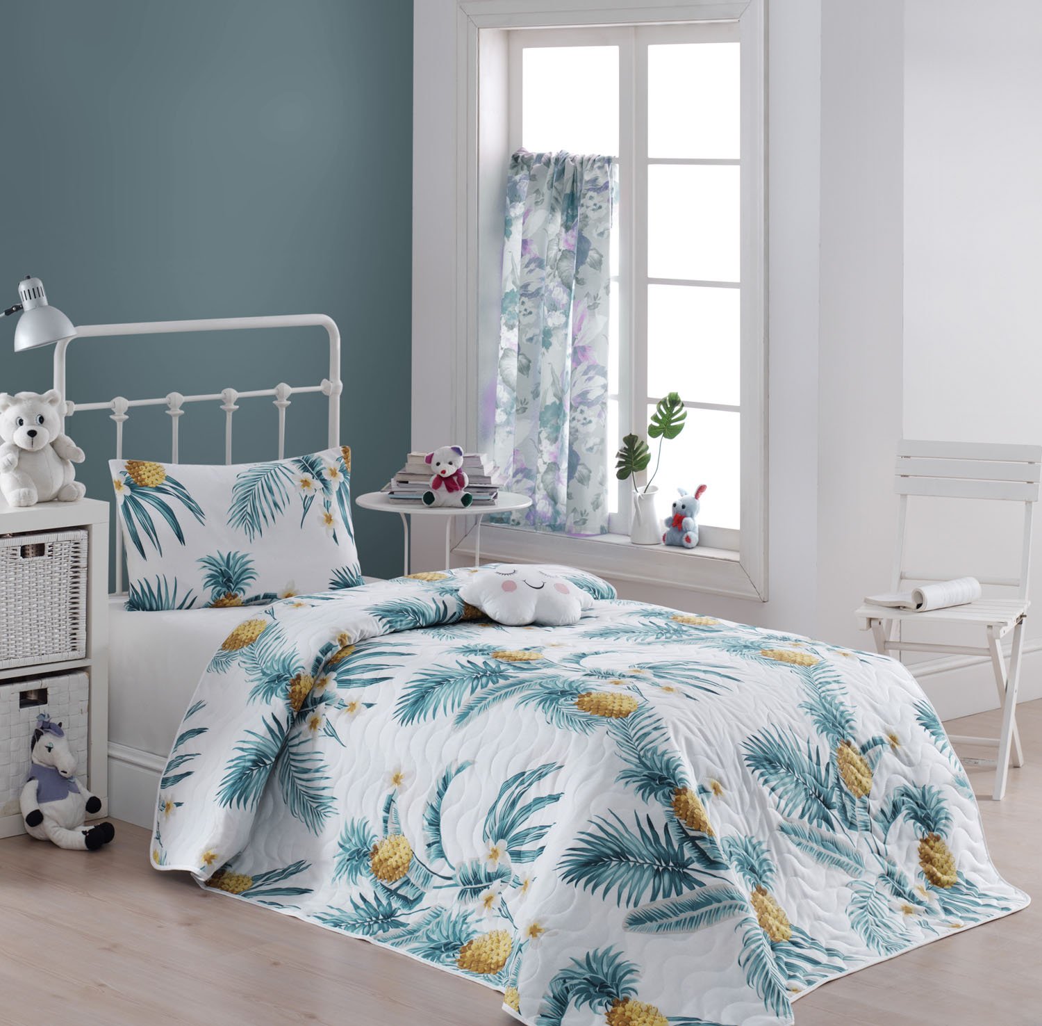 Покривало стьобане з наволочкою Eponj Home - CustomAnanas beyaz білий 160*220