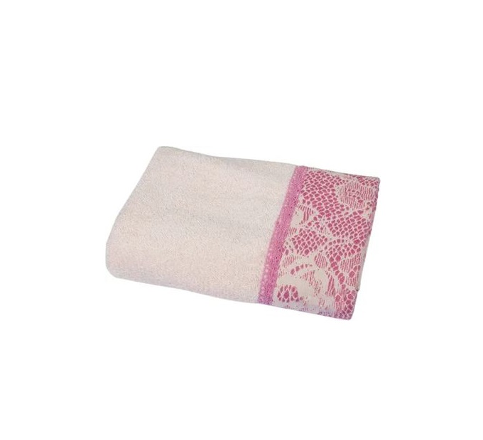 Рушник Romeo Soft - Croсhet світло-рожевий з рожевим мереживом 50*90