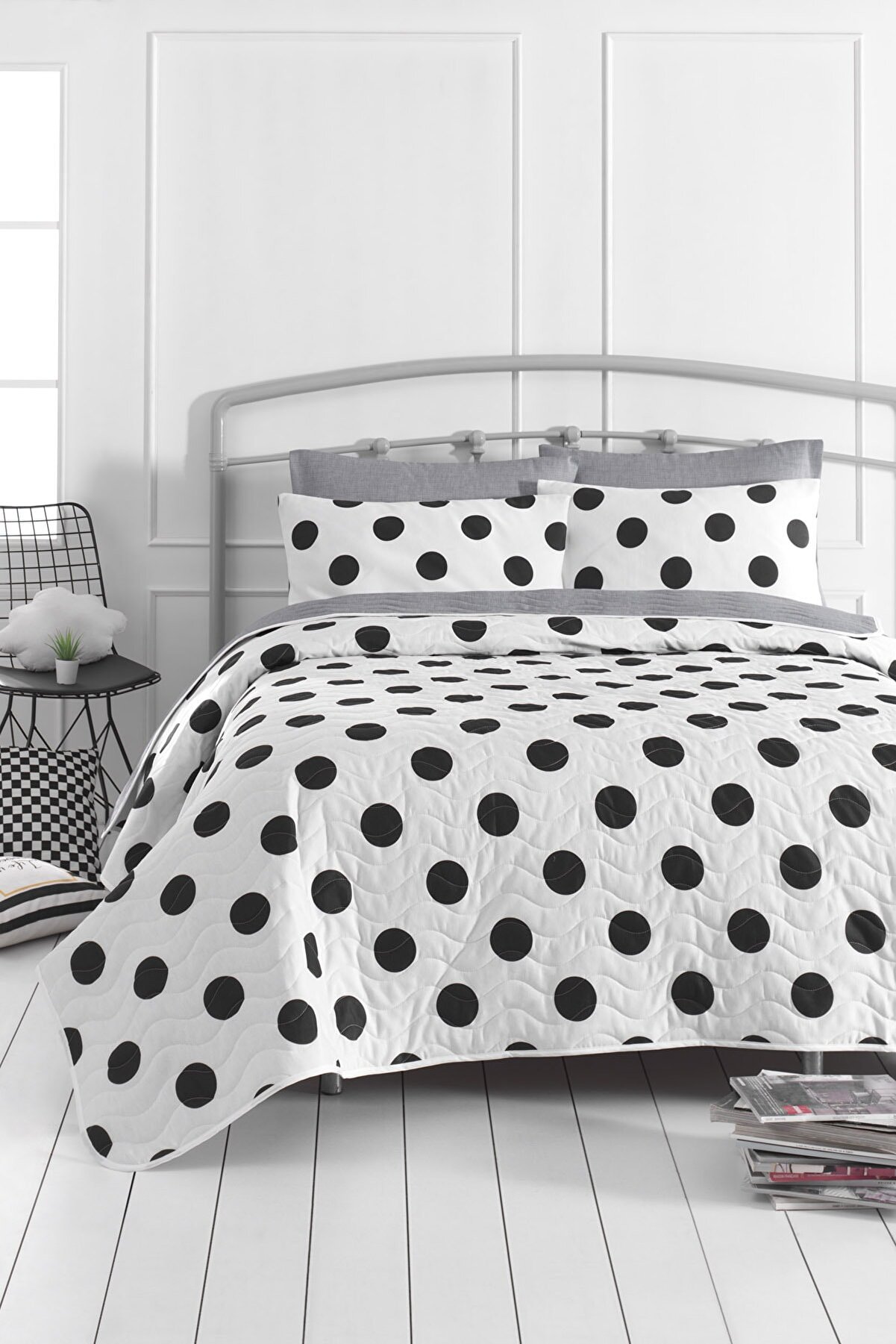 Покривало стьобане з наволочкою Eponj Home - Mixpuan maxi gri сірий 160*220