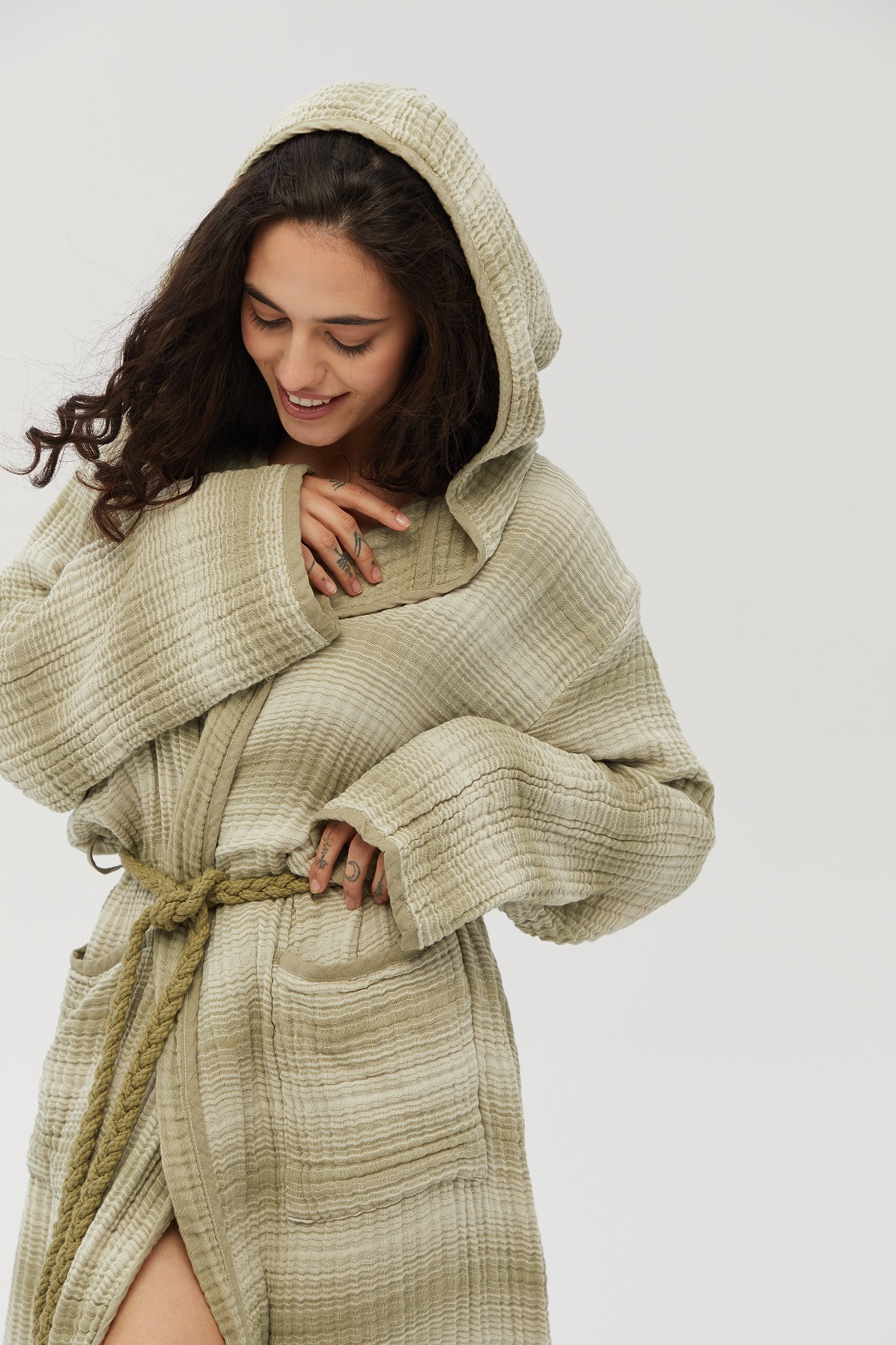 Халат Lotus Home - Lilya muslin olive L/XL - фото 3