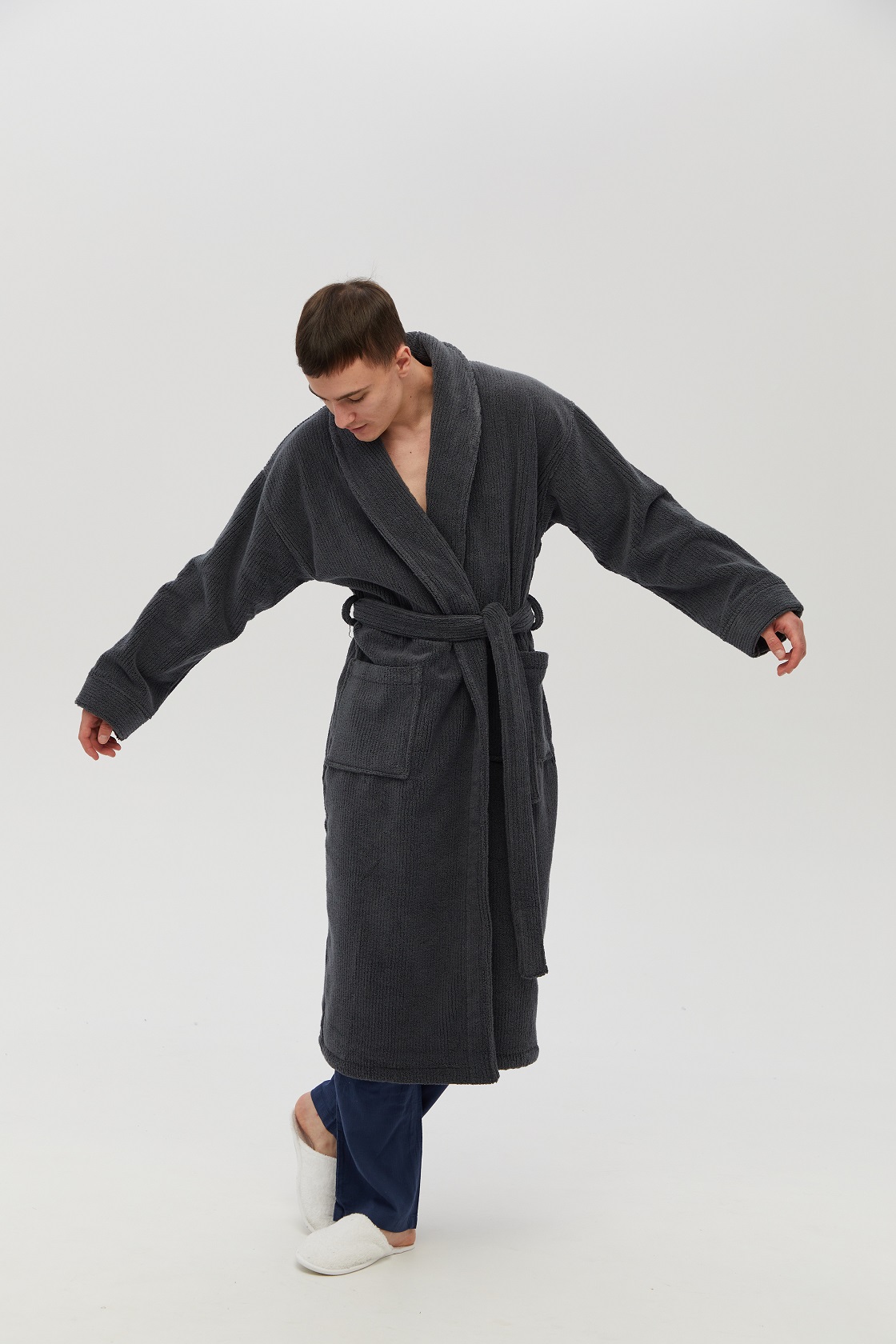 Халат unisex Lotus Home - Bold New Microcotton antrasit махровий M - фото 4