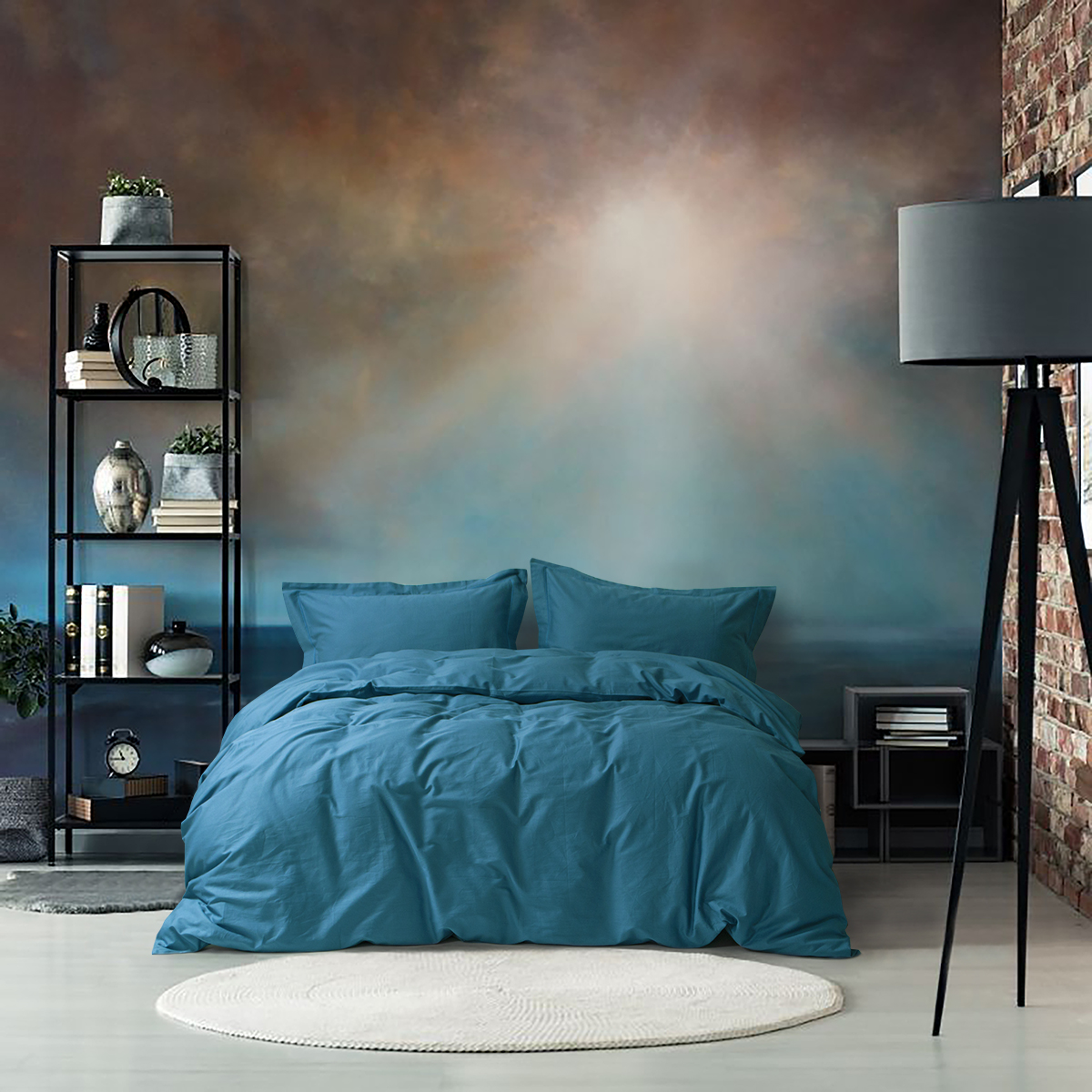 Постільна білизна сатин Lotus Home - Dakota Modern синій євро - фото 2