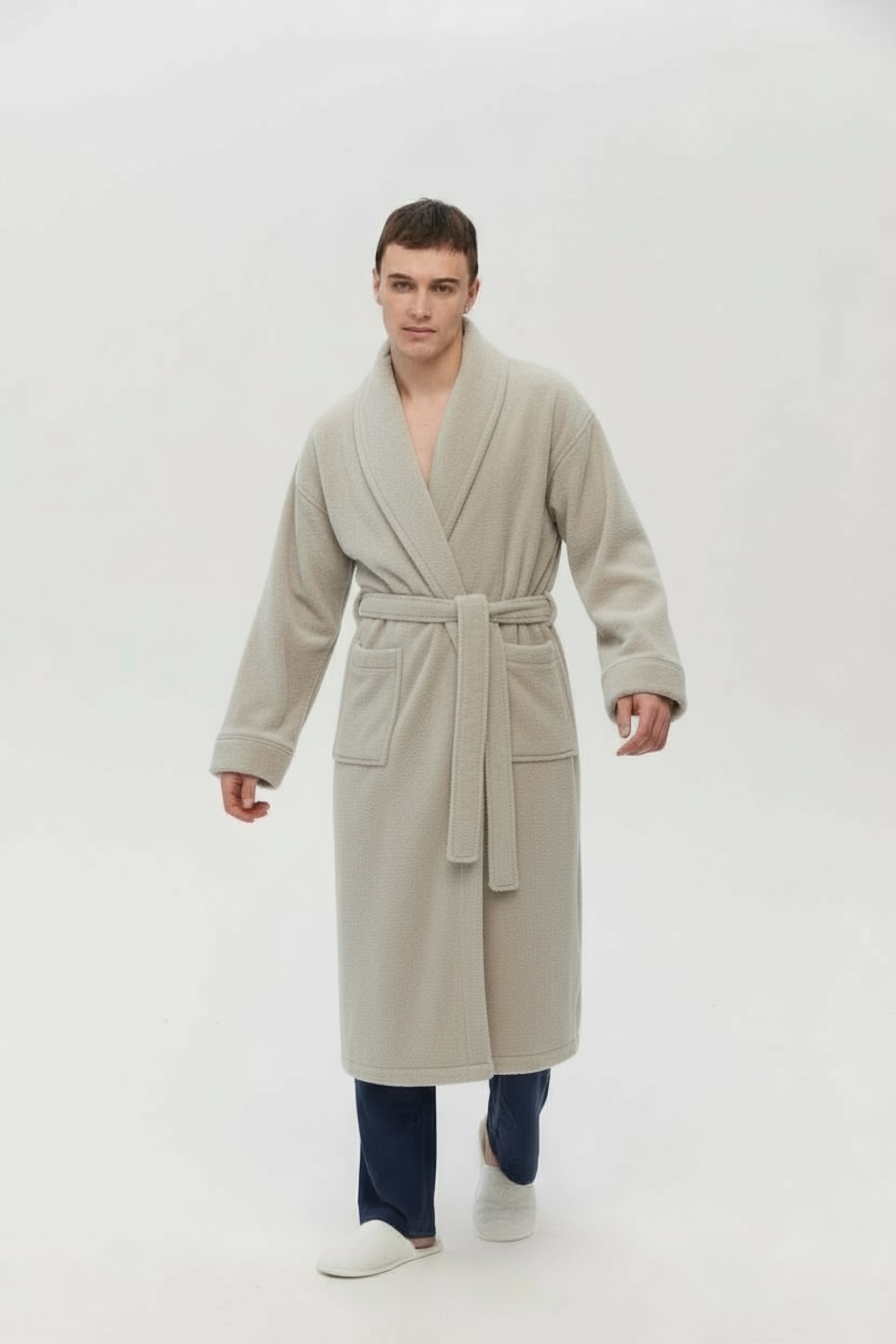 Халат unisex Lotus Home - Bold New Microcotton beige махровий S - фото 2