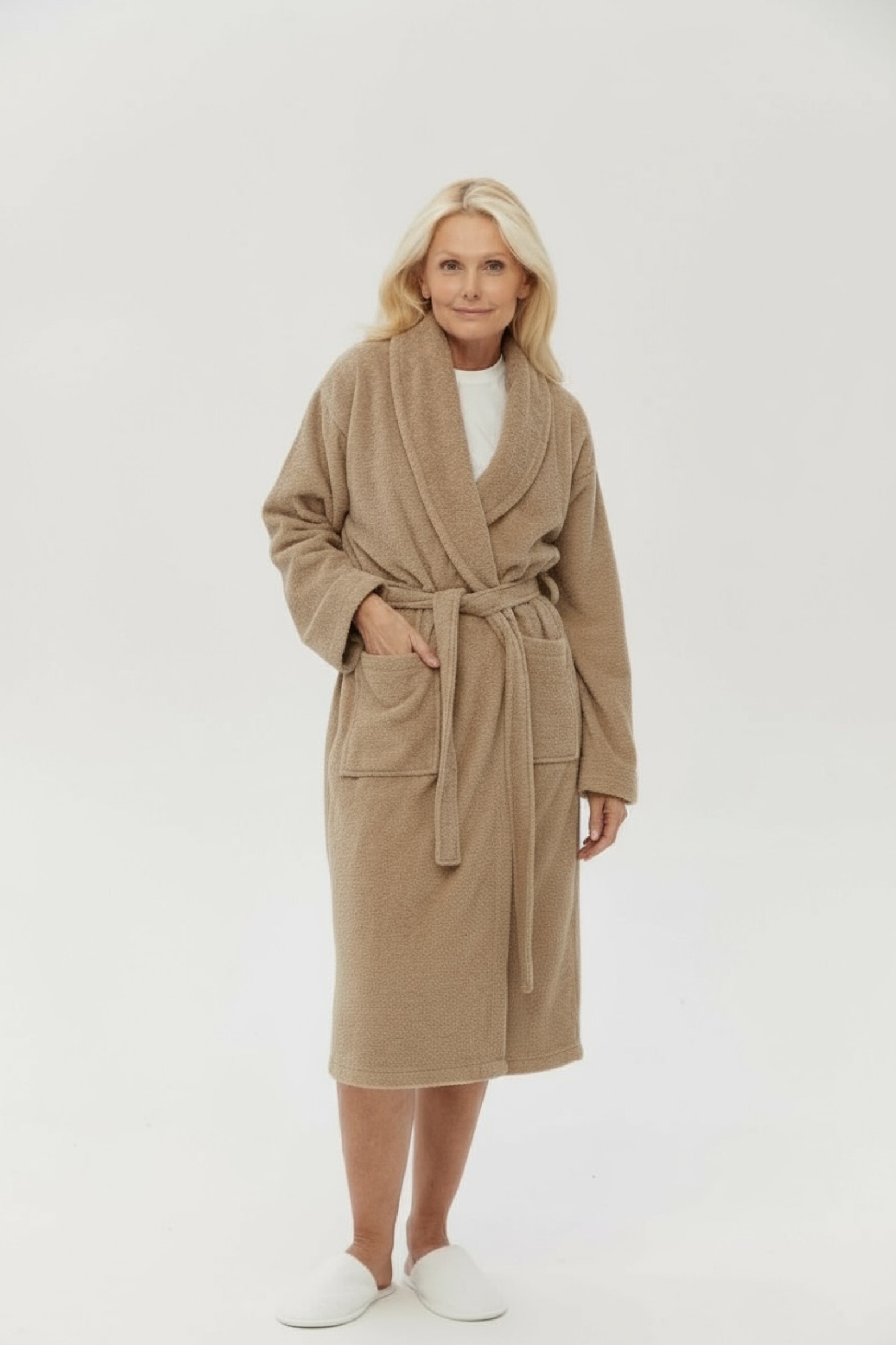 Халат махровий unisex Lotus Home - Basic New Line бежевий M - фото 2
