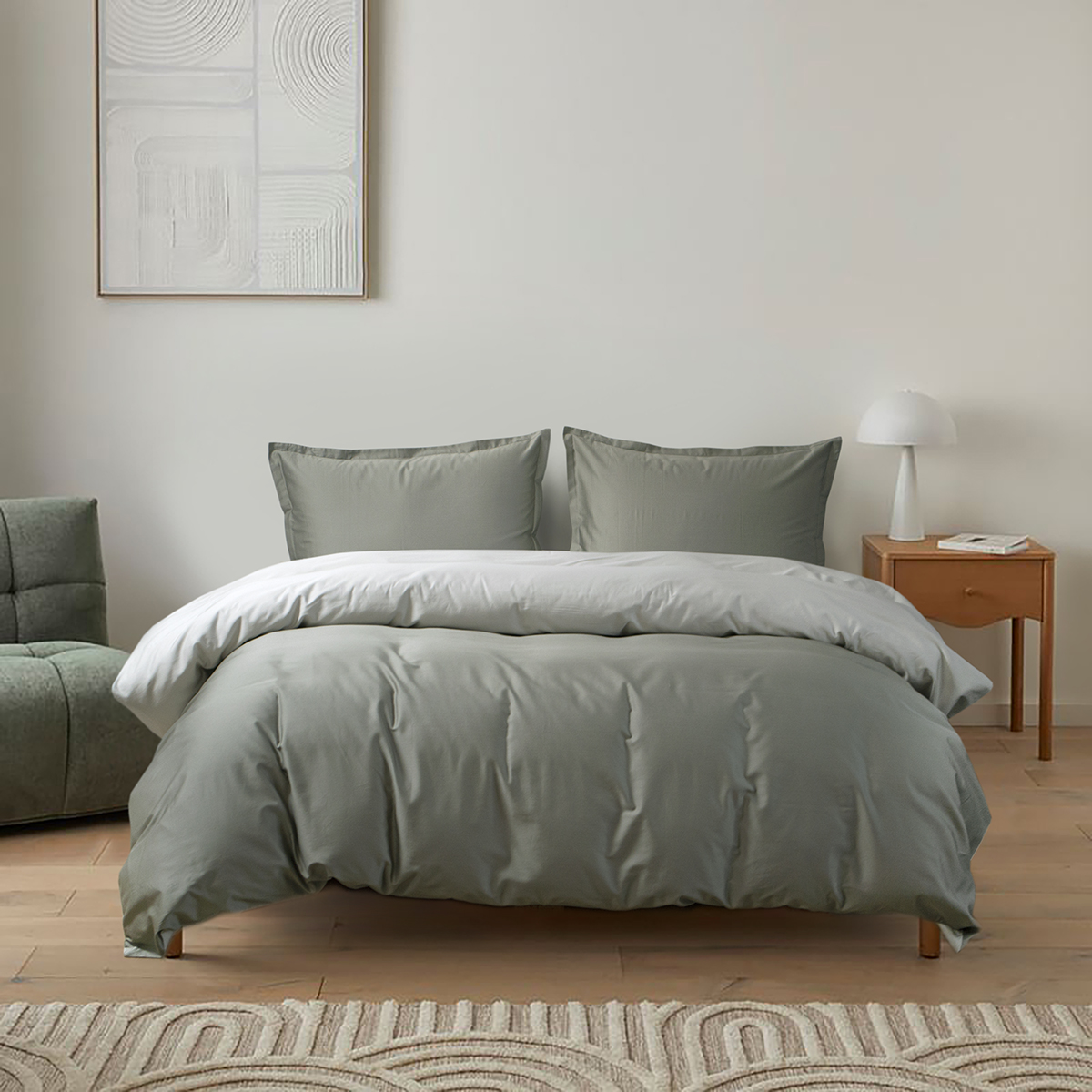 Постільна білизна сатин premium 300ТС Lotus Home - Florida оливковий сімейний - фото 2