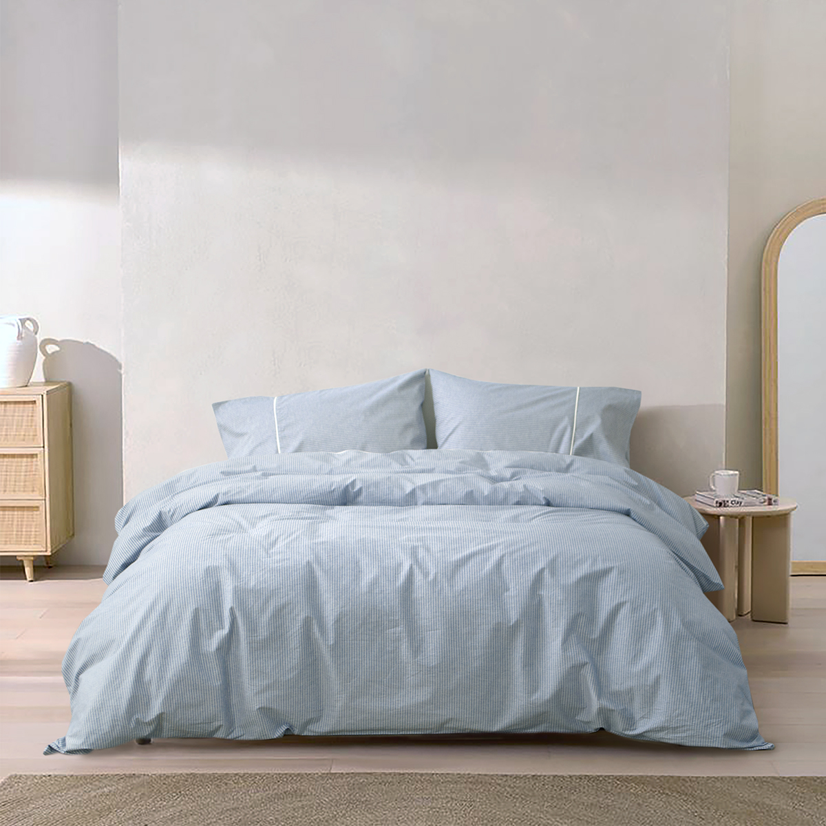 Постільна білизна Lotus Home - Premium Percale Stripe блакитний сімейний - фото 2