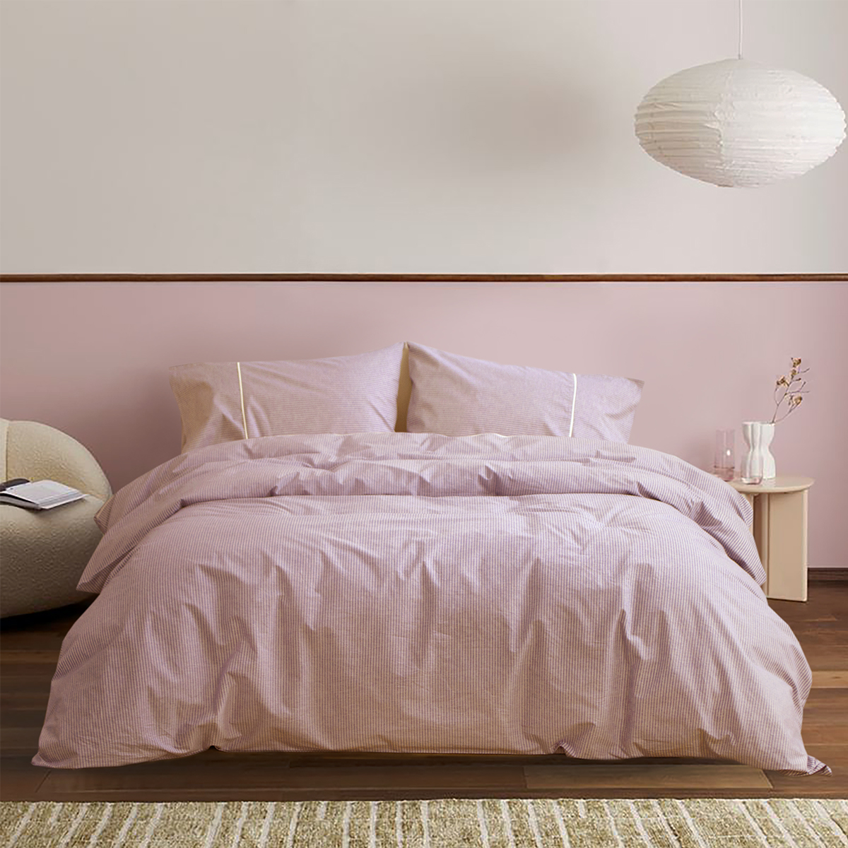 Постільна білизна Lotus Home - Premium Percale Stripe рожевий сімейний - фото 2