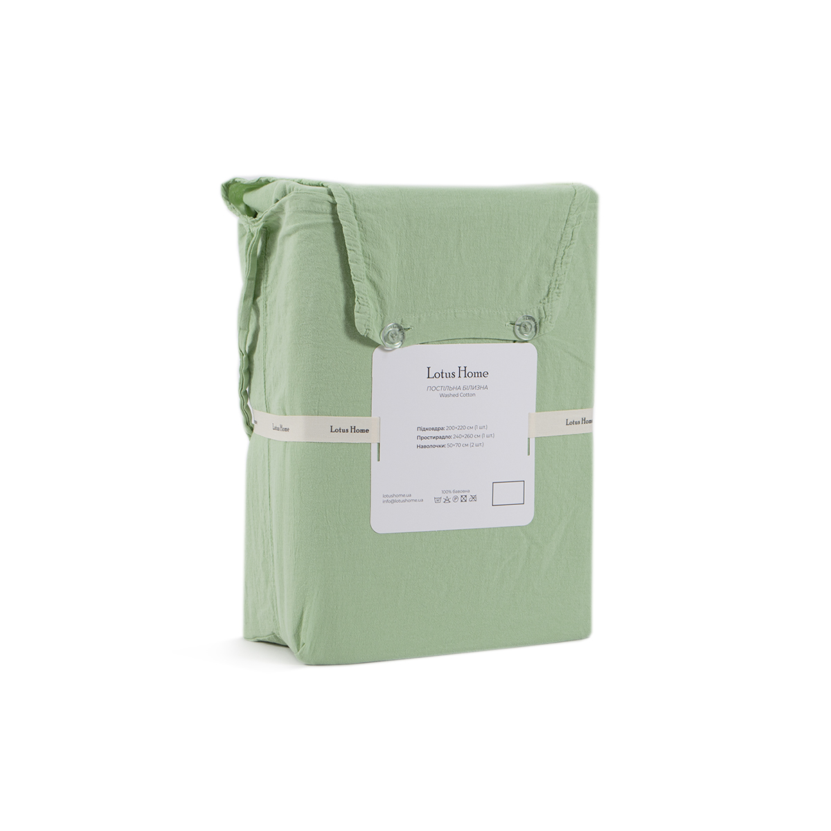 Постільна білизна Lotus Home Washed cotton - Kansas світло-зелений євро - фото 2