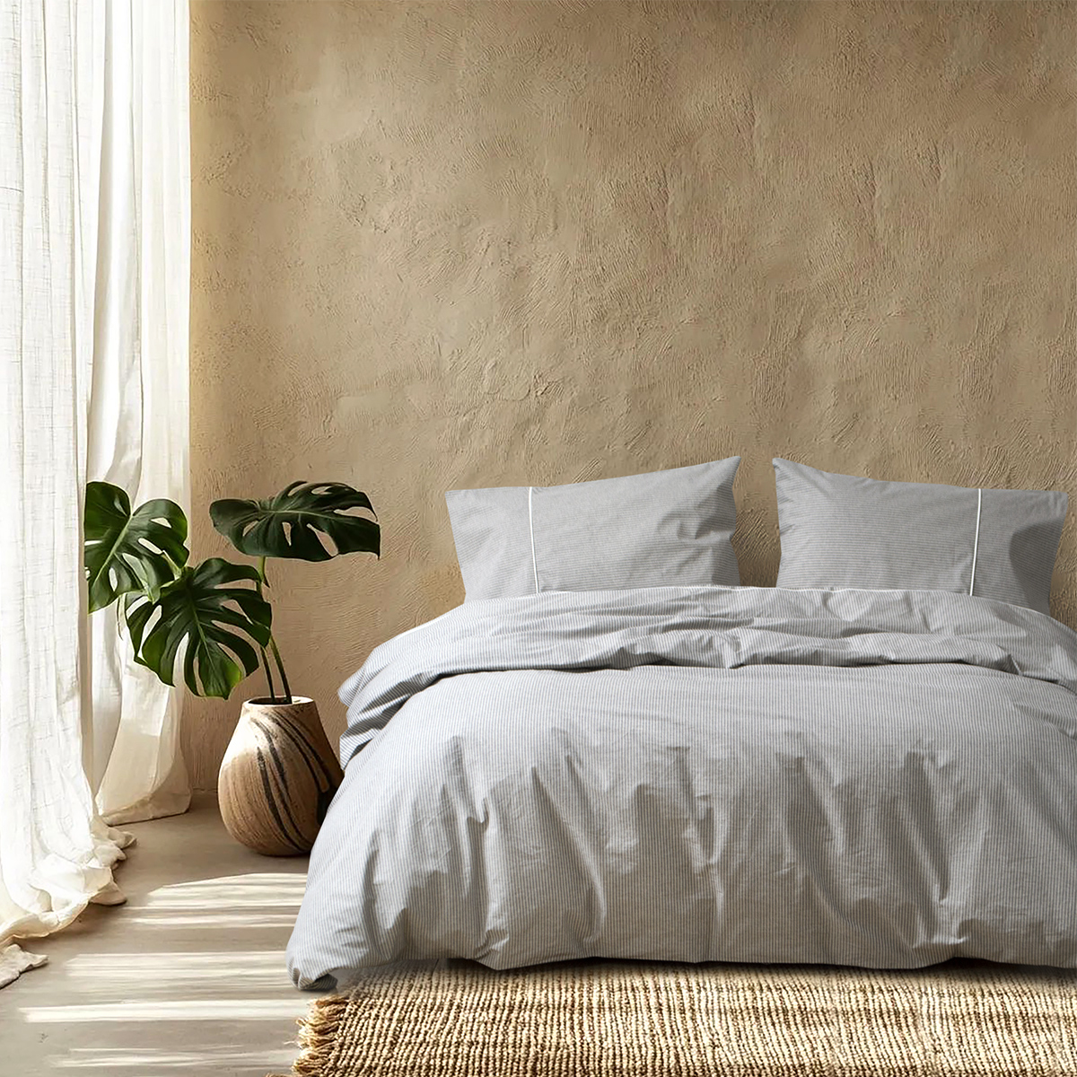 Постільна білизна Lotus Home - Premium Percale Stripe cірий євро - фото 2
